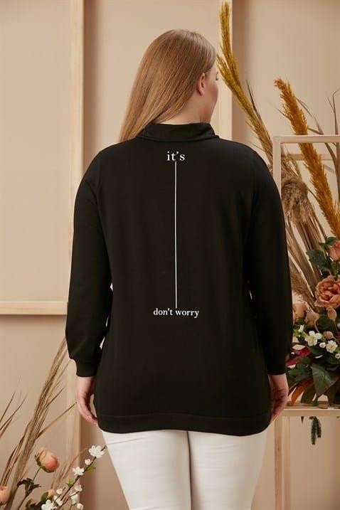 Imagine Giyim Taş Işlemeli Büyük Beden Baskılı Taşlı Siyah Sweatshirt görsel 4