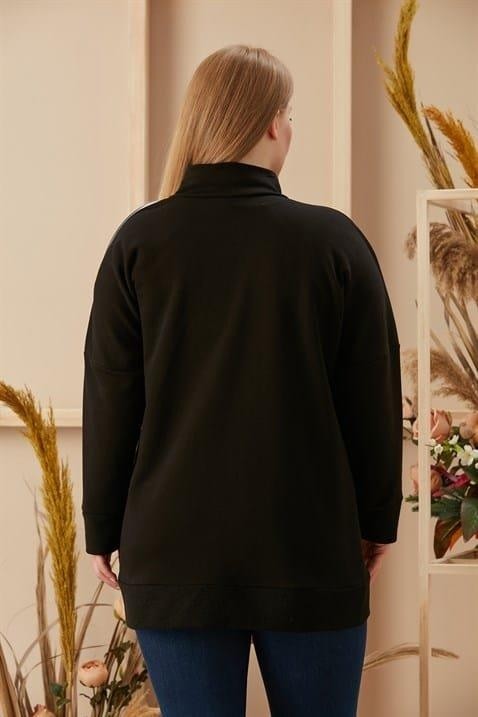 Imagine Giyim Omuz Fermuar Detaylı Baskılı Büyük Beden Siyah Sweatshirt görsel 4