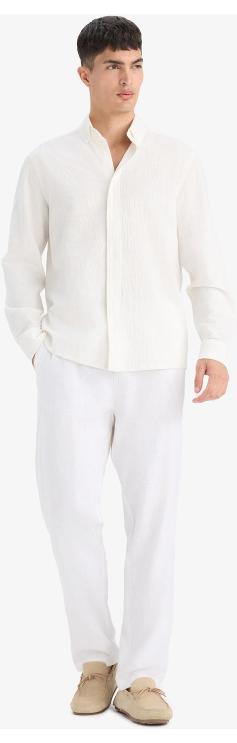 DeFacto Relax Fit Rahat Kesim Dar Paça Keten Karışımlı Yazlık Pantolon C1140AX25SM görsel 2