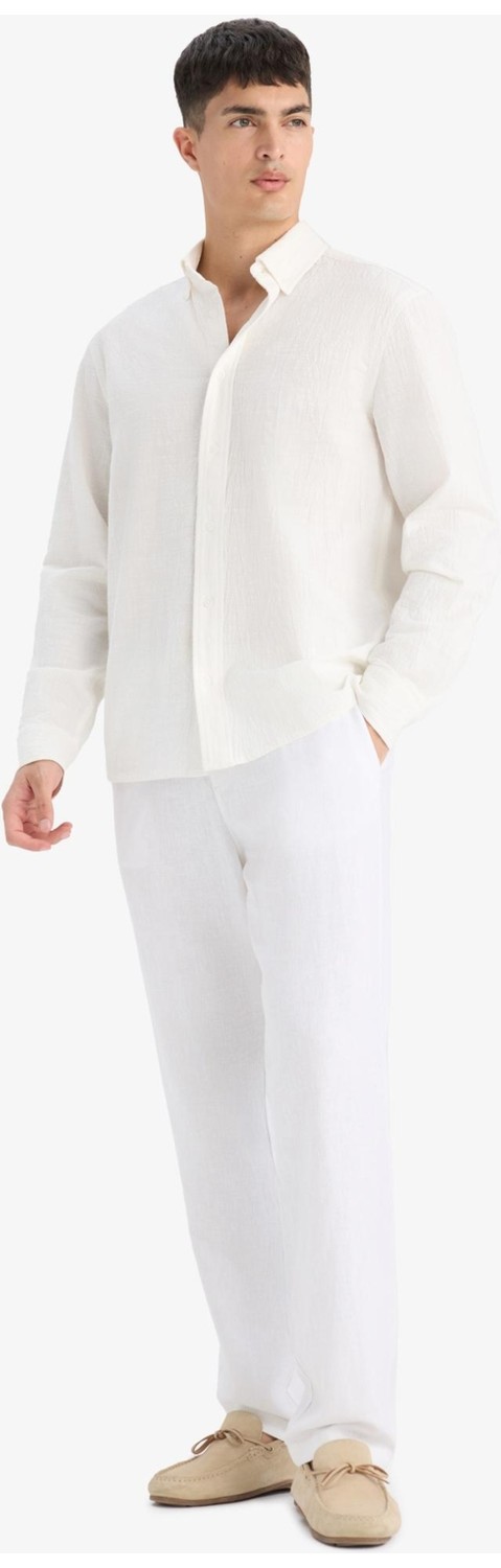 DeFacto Relax Fit Rahat Kesim Dar Paça Keten Karışımlı Yazlık Pantolon C1140AX25SM görsel 4