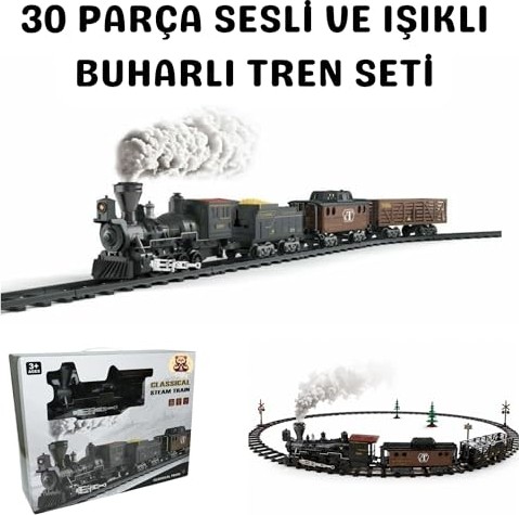 Aesco Işıklı Sesli Buharlı Tren Seti 30 Parça, Gerçek Buhar Efektli, Klasik Lokomotif Oyuncak Tren (135 cm Ray) görsel 2