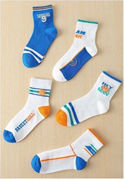 Hobins Sportswear & Company 5 Çift Basketbol Desenli Çocuk Çorabı Özel Üretim Basketbol Serisi görsel 2