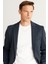 ALTINYILDIZ CLASSICS Erkek Siyah-lacivert Slim Fit Dar Kesim Mono Yaka Diagonal Desenli Blazer Ceket 3
