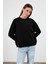 Kadın Mary Siyah Bisiklet Yaka Yumuşak Dokulu Basic Sweatshirt (Cupro) 1