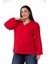 Büyük Beden Yakası Zincir Detaylı Kol Ağzı Lastikli Kırmızı Bluz 5
