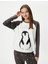 Polar Pijama Üstü Penguen Nakışlı Bisiklet Yaka Reglan Kol 1