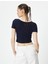 V Yaka Crop Tişört Düğmeli Baskılı Kısa Kollu Ribanalı Pamuklu Slim Fit 4