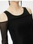 Çift Kumaş Kullanımlı Tül Tişört Uzun Kollu Slim Fit 5