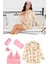 Saten Flemingo Desenli Uyku Gözlüğü Çanta Toka Gecelik Dantelli Büstiyer Nightshirt 5 Parça Takım 1