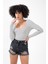 V Yaka Siyah Beyaz Çizgili Çıtçıtlı Uzun Kollu Kaşkorse Bodysuit Zıbın 2