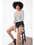 V Yaka Siyah Beyaz Çizgili Çıtçıtlı Uzun Kollu Kaşkorse Bodysuit Zıbın 5