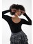 V Yaka Siyah Çıtçıtlı Uzun Kollu Kaşkorse Bodysuit Zıbın 5