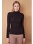 Kadın Kaşkorse Yarım Balıkçı Omuzları Pileli Uzun Kol Likralı İnce Triko Bluz-Siyah 1
