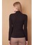 Kadın Kaşkorse Yarım Balıkçı Omuzları Pileli Uzun Kol Likralı İnce Triko Bluz-Siyah 4