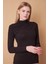 Kadın Kaşkorse Yarım Balıkçı Omuzları Pileli Uzun Kol Likralı İnce Triko Bluz-Siyah 5