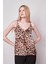 Desenli İp Askılı Likrasız Şık Kumaş Ceket İçi Bluz-Koyu Bej Leopar 3