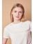 Kadın Sıfır Yaka Kırışmaz Span Karışımlı Şık Kısa Kol Likralı T-shirt Bluz-Krem 3
