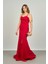 Kadın Önü ve Arkası Taş Detaylı Uzun Abiye Elbise 1821 Kırmızı 3