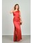 Kadın Tek Omuz Derin Yırtmaçlı Saten Abiye Elbise 1873 Kırmızı 4