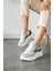 Taş Beyaz Bağcıklı Paraşüt Kumaş Günlük Taban Kadın Sneaker 1