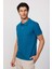 Erkek Polo Yaka Slim Fit Düz Pamuk Pike Petrol Tişört 3