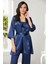 Saten 3'lü Crop'lu Kadın Pijama Takımı 2075 - Lacivert 3