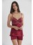Saten Dantelli Şort Babydoll Takım 415 - Bordo 1