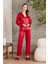 Saten Biyeli Pijama Takımı 1200 - Kırmızı 2