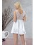 Beyaz Dantelli Saten Gecelik - M-395 2