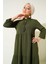 Kadın Yaka Bağcıklı Tesettür Elbise Haki 4