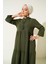Kadın Yaka Bağcıklı Tesettür Elbise Haki 5