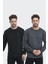 Erkek Siyah-Antrasit Bisiklet Yaka Nakış Detaylı Regular Fit 2'li Sweatshirt MMTLCE70-2 1