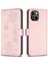 iPhone13/14 Deri Telefon Kılıfı Yonca Baskalı Cüzdan Flip Kapak Pembe (Yurt Dışından) 1