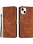 iPhone15 Baskılı Çizgiler Pu Deri Cep Telefon Kılıfı Cilt Touch Cüzdan Stand Kapak Kahverengi (Yurt Dışından) 1