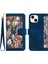 iPhone14 Plus Içinpu Deri Telefon Stand Kılıfı Plus Kart Tutucu Çiçek Desen Baskı Telefon Kapak-Dark Mavi (Yurt Dışından) 1