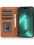 iPhone15 Pro Pu Deri Şok Geçirmez Telefon Kasası Manyetik Flip Stant Cüzdan Kapak Kahverengi (Yurt Dışından) 3