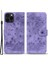 Deri Kılıf iPhone15 Pro Baskılı Çiçek Kedi Cep Telefonu Cüzdan Stand Kapağı Strap-Purple (Yurt Dışından) 1