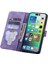 Deri Kılıf iPhone15 Pro Baskılı Çiçek Kedi Cep Telefonu Cüzdan Stand Kapağı Strap-Purple (Yurt Dışından) 2