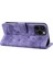 Deri Kılıf iPhone15 Pro Baskılı Çiçek Kedi Cep Telefonu Cüzdan Stand Kapağı Strap-Purple (Yurt Dışından) 4