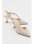 Vilka Ekru Saten Taşlı Kadın Sivri Burun Ince Topuklu Abiye Ayakkabı 1