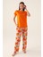 Kadın Kısakol Turuncu Pijama Takım, Yuvarlak Yaka, Alt Pijama Cepli, %100 Pamuk 1