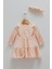 01-12 Ay Kız Bebek Somon Renk Elbise Band Set 1