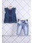 Babyhola 1-8 Yaş Şık Kız Çocuk Önden Fırfırlı Kot Kaprili Takım 3123 1