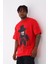 Unisex Oversize Baskılı Bisiklet Yaka T-Shirt - Kırmızı 2