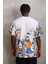 Unisex Oversize Baskılı Bisiklet Yaka T-Shirt - Beyaz 2