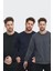 Erkek Siyah-Lacivert-Antrasit Bisiklet Yaka Nakış Detaylı Regular Fit 3'lü Sweatshirt 1