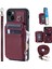 Rfıd Engelleme Pu+Tpu Telefon Kapağı iPhone15 Plus Kickstand Fermuar Cüzdanı Straps-Wine Red ile Telefon Kılıfı (Yurt Dışından) 1