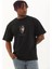 Unisex Oversize Baskılı Bisiklet Yaka T-Shirt - Siyah 1