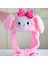 Işıklı Kulakları Hareket Eden Tavşan Pelüş Şapka Bere Bunny Pembe 2