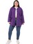 Büyük Beden Katlamalı Kollu Cebi Büzgü Detaylı Uzun Mor Ceket 1